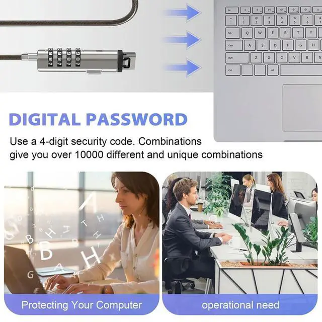 Alt view image 2 of 3 - 4 Digital Universal Lock USB Laptop Security Cable Lock For Computer