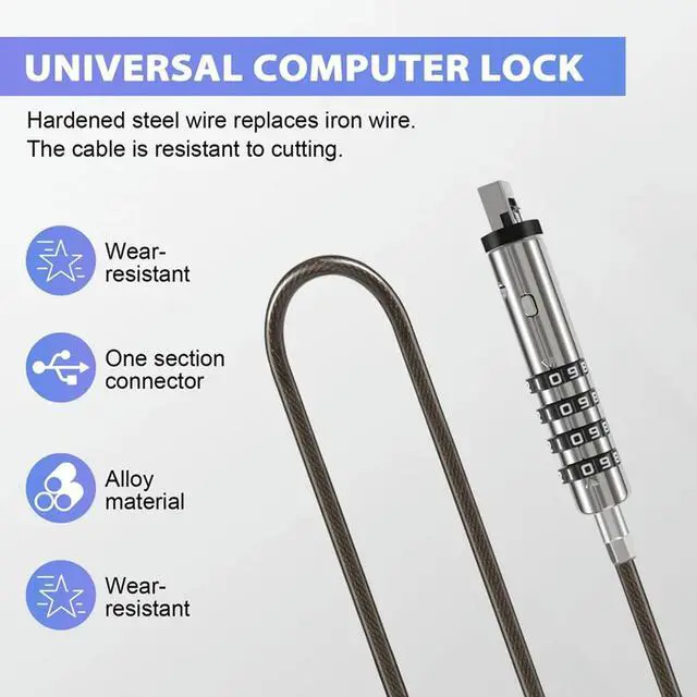 Alt view image 3 of 3 - 4 Digital Universal Lock USB Laptop Security Cable Lock For Computer