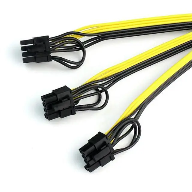 Alt view image 3 of 3 - Power Supply Cable 6+2 Pin Card Line 1 to 3 6pin + 2pin Adapter Cable 12AWG+18AWG Splitter Wire for Miner Mining BTC