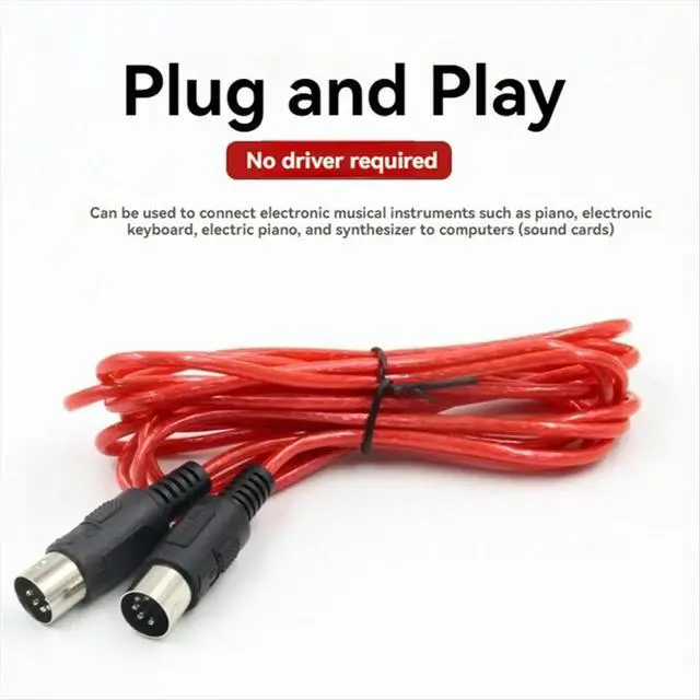 Alt view image 3 of 6 - MIDI Extension Cable 5Pin Male to Male MIDI Cable for Electric Piano Guitar Instrument PC Cable 5M