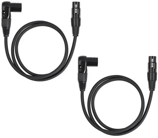 Main image of XLR Cable Right Angle 2 Pack, Male To Straight Female 1 FT 90 Degree Mic Cord For Mixer, Studio, Podcast