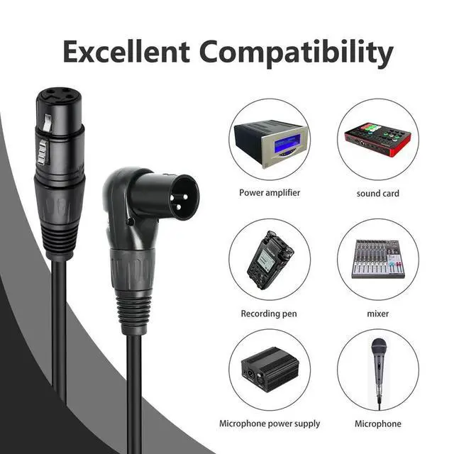 Alt view image 2 of 3 - XLR Cable Right Angle 2 Pack, Male To Straight Female 1 FT 90 Degree Mic Cord For Mixer, Studio, Podcast