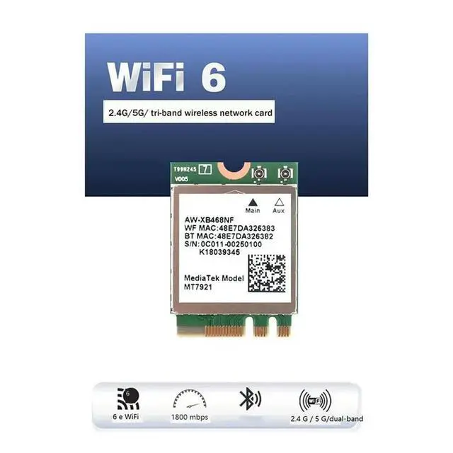 Alt view image 3 of 3 - MT7921 6 Desktop Computer Laptop Built-in Network Card 2.4G 5G Gigabit Network Card M2 5.2 BT Network Card