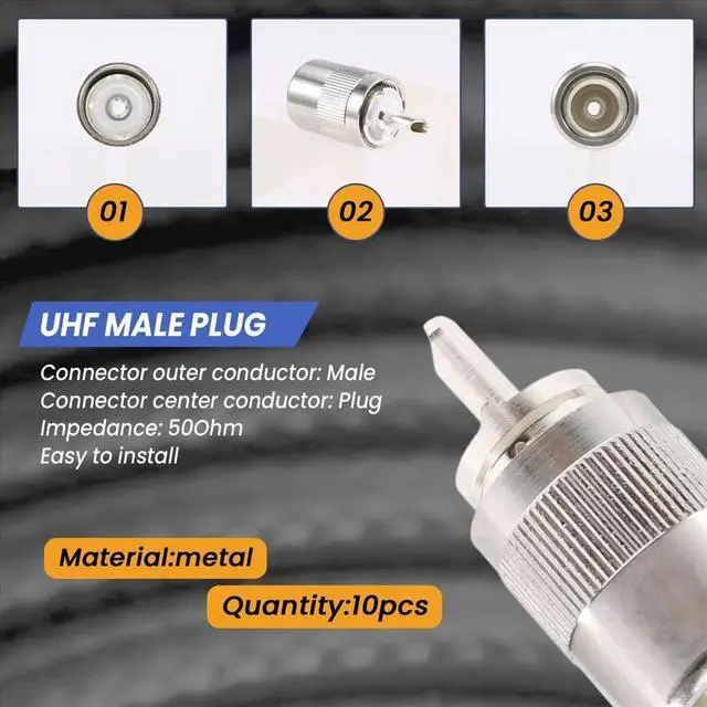 Main image of 10pcs Connector UHF male PL259 plug solder RG8 RG213 LMR400 7D- cable silver