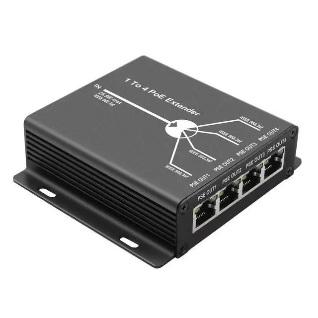 Alt view image 2 of 3 - 4 Port IEEE802.3Af PoE Extender for IP Camera Extend 120M Transmission Distance with 10/100Mbps LAN Ports 4 POE Extender