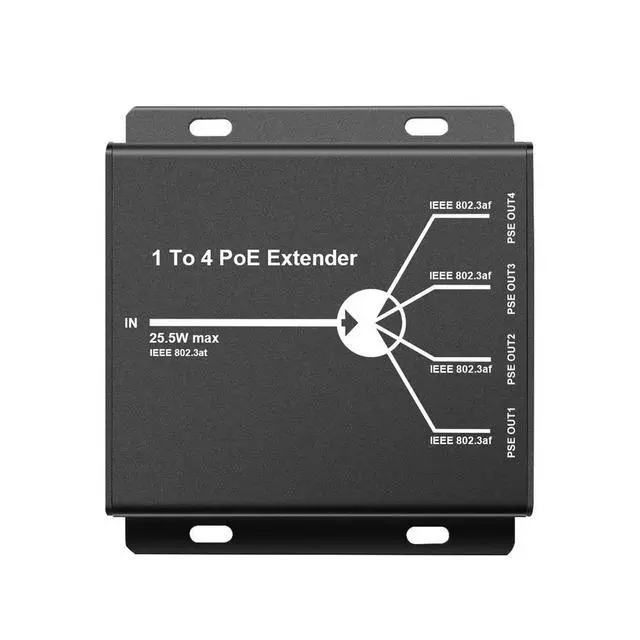 Alt view image 3 of 3 - 4 Port IEEE802.3Af PoE Extender for IP Camera Extend 120M Transmission Distance with 10/100Mbps LAN Ports 4 POE Extender