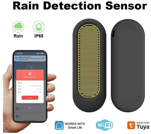 Alt view image 3 of 3 - Rain Sensor Tuya IP65 Outdoor Waterproof Rain Detection Water Leak Sensor Real Time APP Monitoring Alert Black
