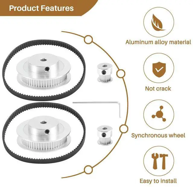 Main image of 2 Sets of 2GT Timing Wheels 20&60 Teeth 5mm Bore Aluminum Timing Pulley 2 Piece Set Length 200mm Width 6mm Belt