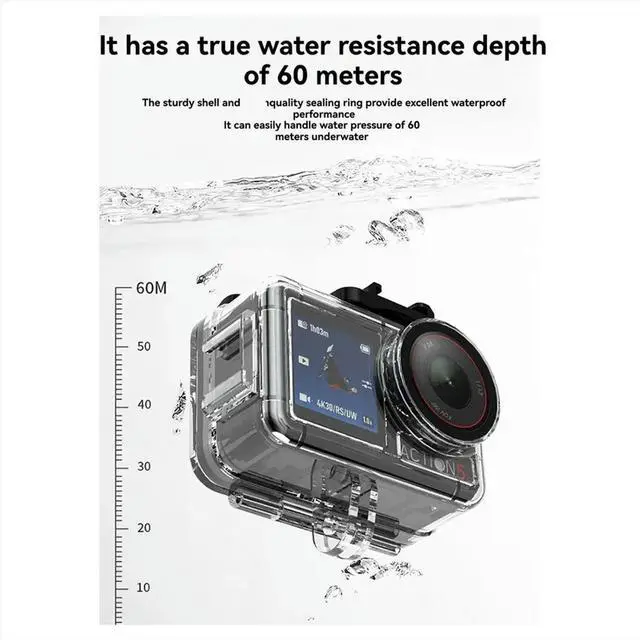 Main image of 60M/196FT Waterproof Case for Action 5 Pro/4/3 Underwater Diving Housing Anti-Fog Diving Protective Shell