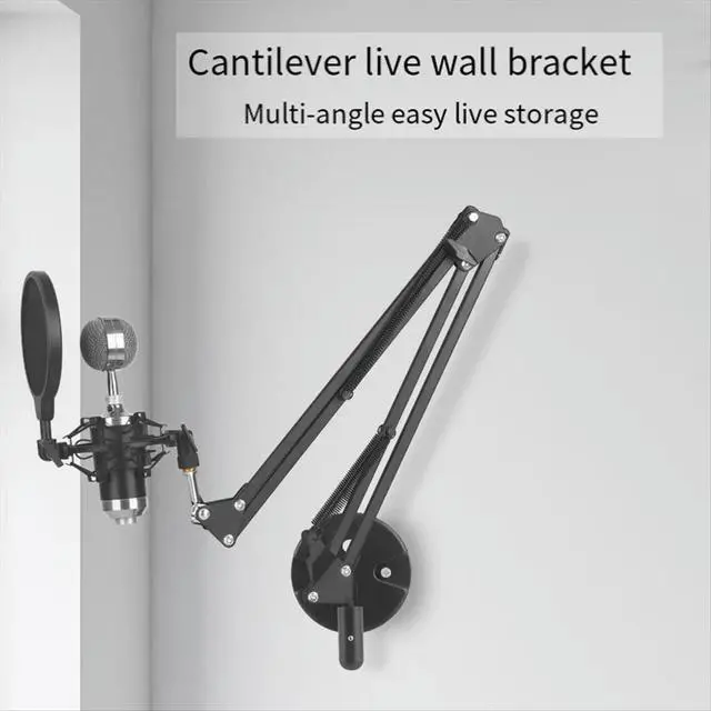 Alt view image 2 of 3 - Adjustable Bracket Wall Mounted Microphone Support Fixed Base Punching Holes Universal Microphone and Light Holder