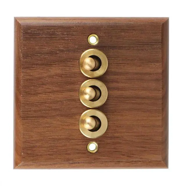 Alt view image 3 of 6 - Retro American Industrial Style Light Switch Socket, Solid Wood Brass Toggle Switch Plate(3 Open)