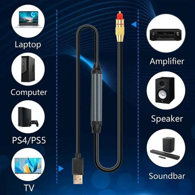 Main image of USB to Optical Audio Adapter USB A to Fiber Optic Audio SPDIF Port Connection Audio Converter Cable for Computer Laptop