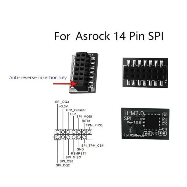 Alt view image 2 of 2 - TPM 2.0 Encryption Security Module Remote Card 14 Pin SPI TPM2.0 Security Module For Motherboard