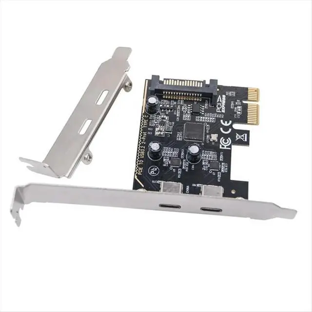 Alt view image 2 of 3 - PCIE to Dual Type C Expansion Card PCI-E X1 to 2-Port TYPE-C USB 3.2 GEN1 5Gbps Convert Card ASM1042 Chip for Desktop