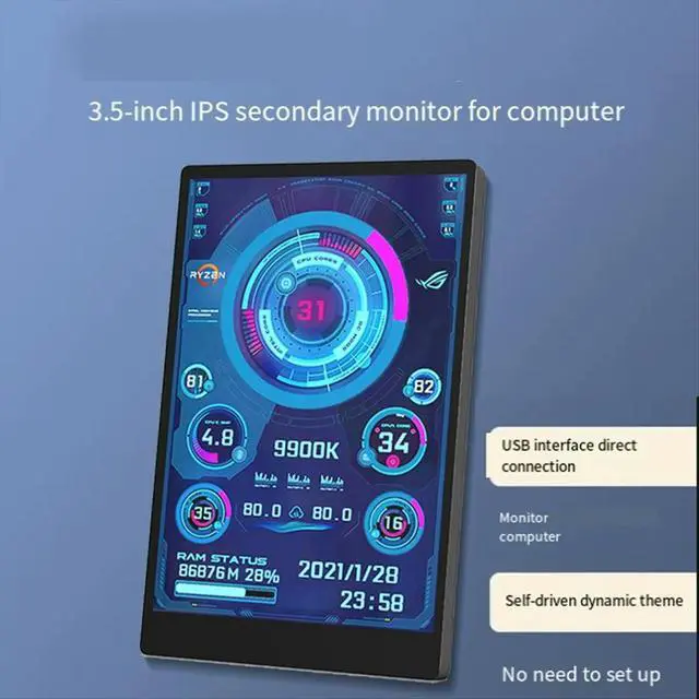 Alt view image 3 of 6 - 3.5 Inch IPS Type C Secondary Screen for Computer CPU GPU RAM HDD Display 320x480 USB LCD Monitor Freely Win10 11