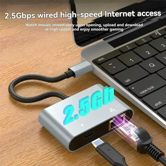 Main image of 2.5Gbps Network Card Type C to Ethernet Adapter 2500Mbps Gigabit LAN Adapter Support PD100W Charging for Laptop Computer
