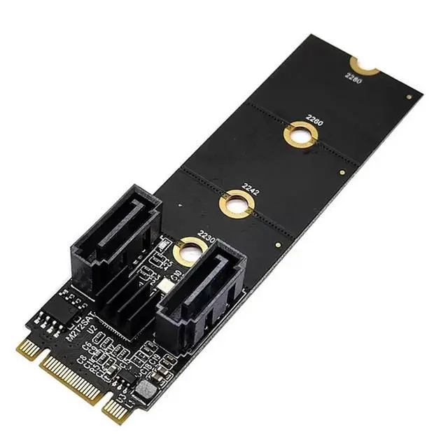 Alt view image 2 of 3 - M.2 KEY-M NVME PCI-E To 2-Port Sata3.0 Expansion Card Adapter Card Drive-Free JMB582 Supports 2230 2242 2260 2280 Slots