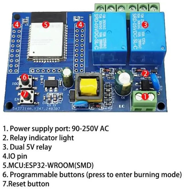 Main image of --32E AC220V BLE Dual Channel Relay Module Development Board Home IoT Control Switch