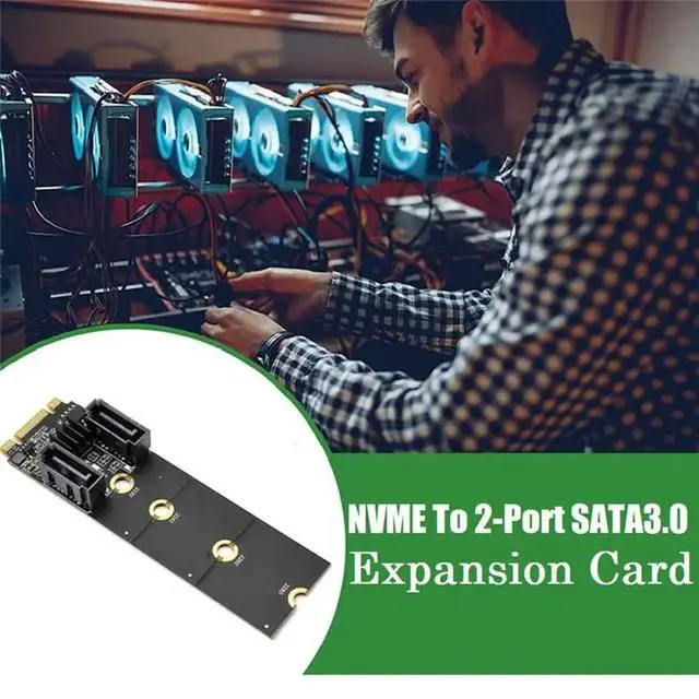 Alt view image 3 of 3 - M.2 KEY-M NVME PCI-E To 2-Port Sata3.0 Expansion Card Adapter Card Drive-Free JMB582 Supports 2230 2242 2260 2280 Slots