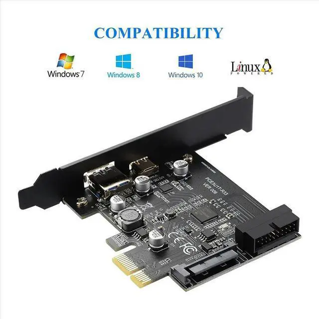 Main image of PCI-E 1X To USB 3.2 Gen1 USB3.2 Type-C Front Adapter Card 2 Ports (Type C+ Type A) Expansion Card