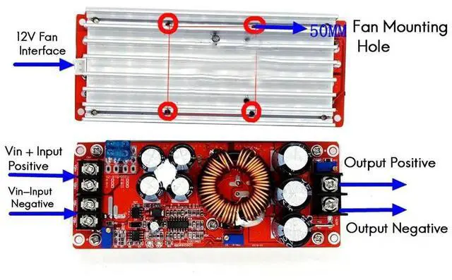 Main image of 1200W 20A DC Converter Boost Car Step-Up Power Supply Module Adjustable Voltage Converter 8-60V to 12-83V