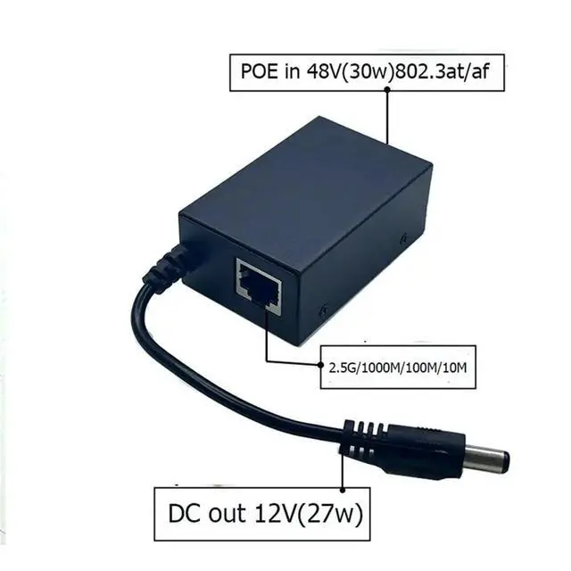 Alt view image 3 of 6 - 48V to Active Isolated PoE Splitter IEEE802.3af/At DC Out 12V 27w 2.5G/10/100/1000M