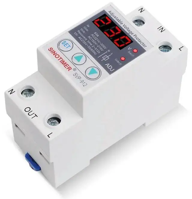Main image of 63A 230V 50/60Hz Din Rail Adjustable Automatic Recovery Over and Under Voltage Protector Voltage Protective Device