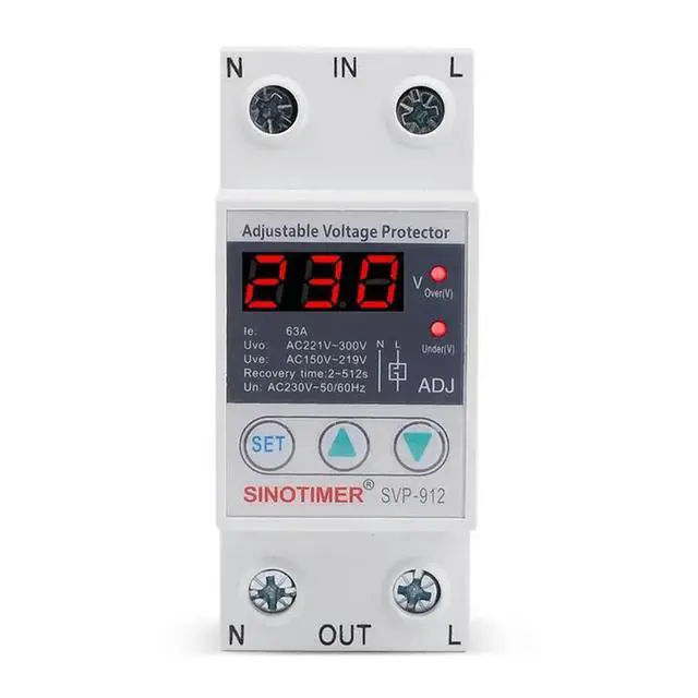 Alt view image 2 of 3 - 63A 230V 50/60Hz Din Rail Adjustable Automatic Recovery Over and Under Voltage Protector Voltage Protective Device
