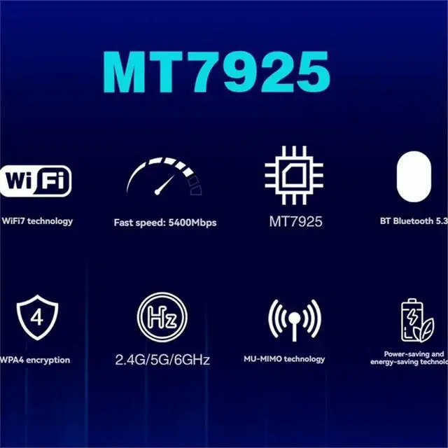 Alt view image 3 of 3 - MT7925 7 Network Card 5400Mbps Bluetooth 5.3 Tri Band 2.4G 5Ghz 6GHz 802.11BE Adapter MINI PCIE Card