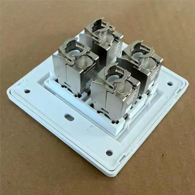 Alt view image 3 of 3 - 4 Sockets CAT6A RJ45 Faceplate LAN Network Outlet Jack Shielded Ethernet Wall Panel Board 86x86mm Network Installation