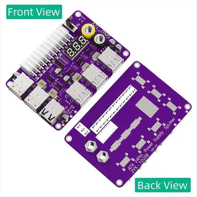 Alt view image 3 of 3 - ATX 24Pin Power Supply Breakout Board Power Module Adapter with 12 Port USB 2.0 and QC 2.0/ 3.0 and 12V Output