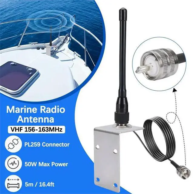 Alt view image 3 of 3 - VHF Marine Radio Antenn 156-163MHZ PL-259 Connector High Gain Antenna RG-58 for Ship-to-Ship