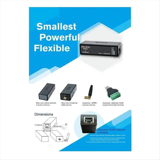 Alt view image 3 of 3 - Serial Port RS485 to Ethernet Device IOT Server Module -EE11A Support Modbus Protocol