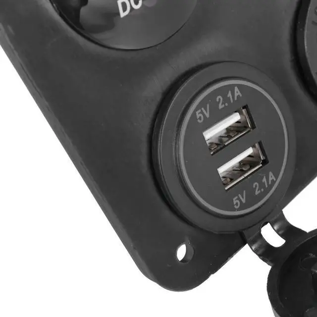 Alt view image 2 of 3 - 2X 4 Function Panel Dual USB Charger Green LED Volt 12V Power Outlet ON-OFF Switch