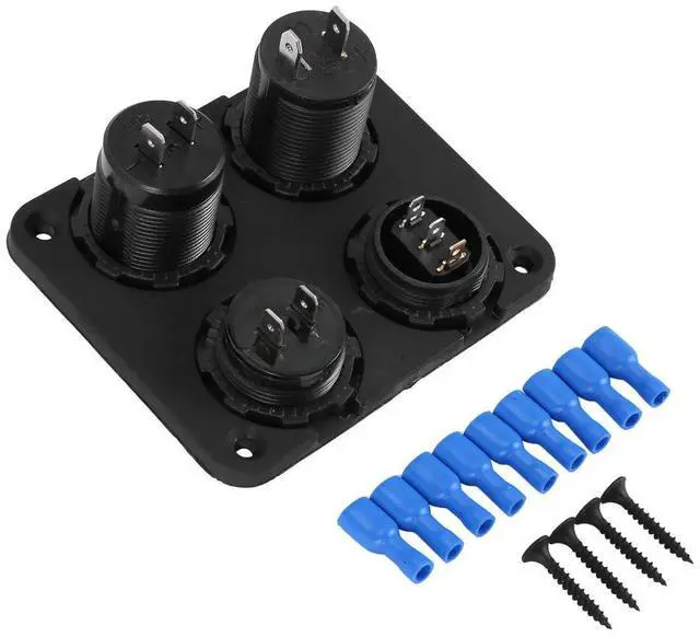 Main image of 2X 4 Function Panel Dual USB Charger Green LED Volt 12V Power Outlet ON-OFF Switch