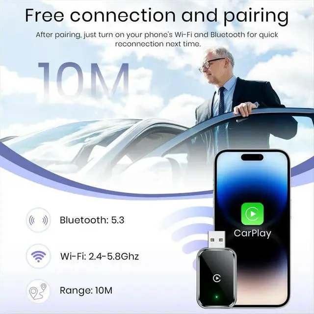Alt view image 3 of 3 - CarPlay Adapter for , Convert Wired to , Mini Size, USB & USB-C, No Delay