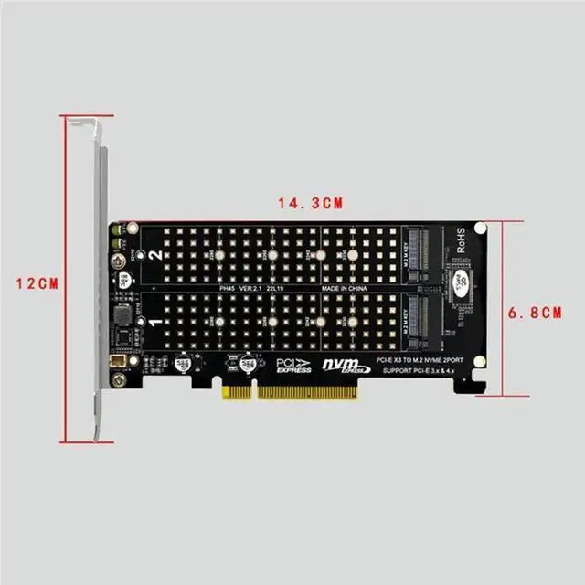 Main image of PCI-E X8 Double Disk Card NVME M.2 M KEY SSD Expansion Adapter Extended Dual NVME PCI-E X8 Split Card