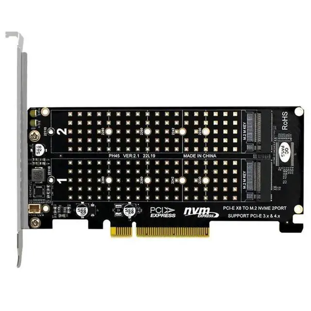 Alt view image 3 of 3 - PCI-E X8 Double Disk Card NVME M.2 M KEY SSD Expansion Adapter Extended Dual NVME PCI-E X8 Split Card