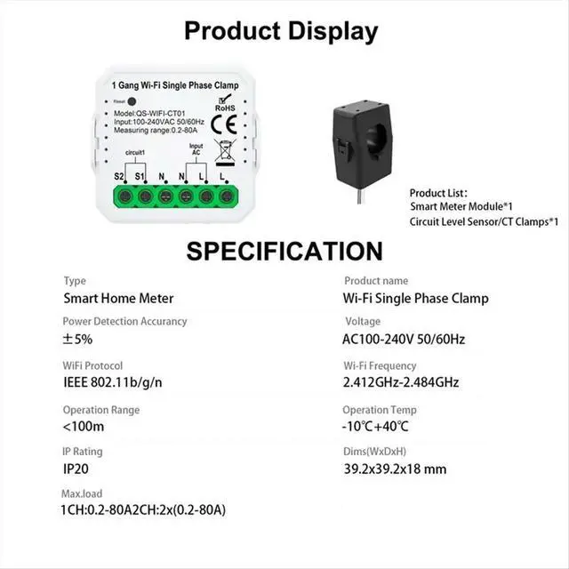 Alt view image 3 of 6 - Life Meter Current Sensor Statistician for Electrical Lighting Solar KWH Monitor 100-240V 1CT