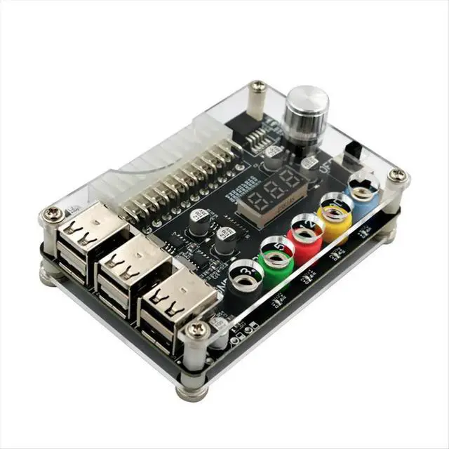 Alt view image 2 of 3 - 24Pin ATX Power Supply Breakout Board Power Module Adapter Connector Adjustable Voltage Knob 6 Port USB 2.0