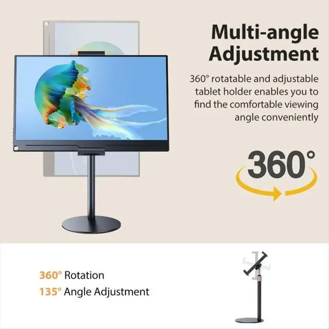 Alt view image 3 of 3 - Monitor Tablet Holder Standing Adjustable Monitor Stand Height Tablet Bracket Desktop Clamp Stand Mount Black