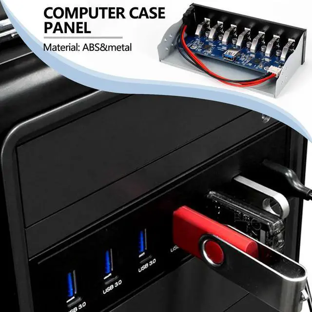 Alt view image 3 of 3 - 7 Port USB 3.0 Hub 5Gbs 5.25inch CD-ROM Drive Bay CD ROM Front Panel for Computer Case+USB 3.0 19-pin Header to Type-A Male
