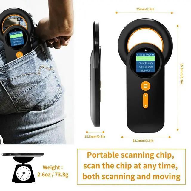 Alt view image 2 of 3 - Bluetooth Pet Micro-Chip Reader,3-In-1(2.4Ghz +Bluetooth+USB) Animal Universal Microchip-Tag Reader