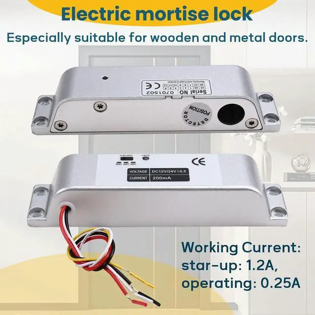 Alt view image 3 of 3 - Electric Drop Bolt Lock 4 Wires DC12V Electronic Mortise Locks Wooden Door Lock Lron Door Lock