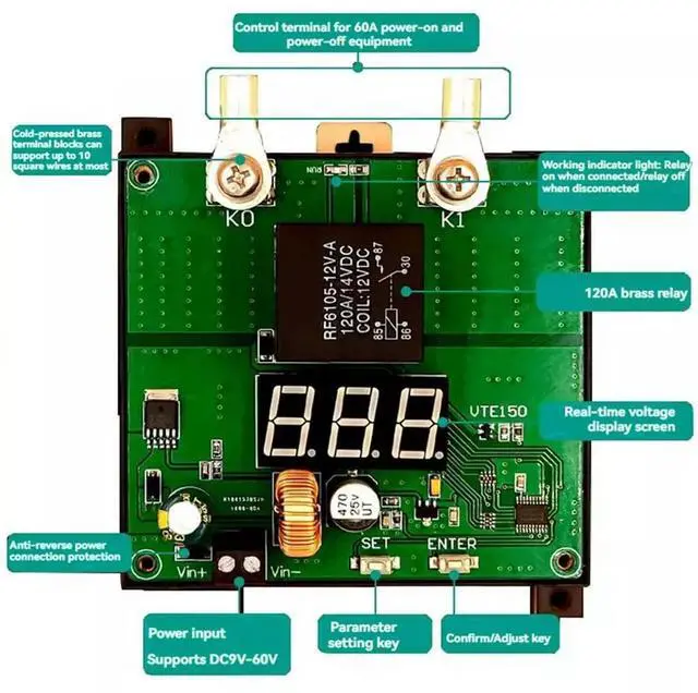 Main image of 12V/24V/48V High-Power Car Undervoltage Protector, RV Car Monitoring Low Voltage Controller