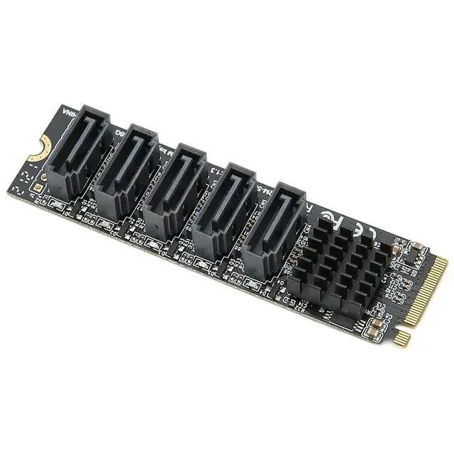 Alt view image 2 of 3 - M.2 to Sata3.0 Adapter Card M.2 PCIE 16Gbps Sata 6G 5 Port Hard Drive Extension Hard Drive Converter Card JMB585 Chip