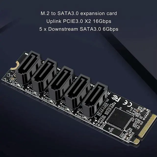 Main image of M.2 to Sata3.0 Adapter Card M.2 PCIE 16Gbps Sata 6G 5 Port Hard Drive Extension Hard Drive Converter Card JMB585 Chip