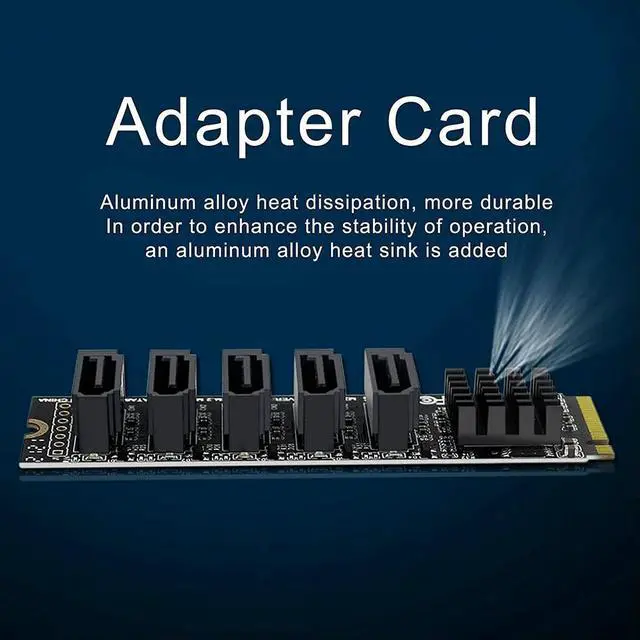 Alt view image 3 of 3 - M.2 to Sata3.0 Adapter Card M.2 PCIE 16Gbps Sata 6G 5 Port Hard Drive Extension Hard Drive Converter Card JMB585 Chip