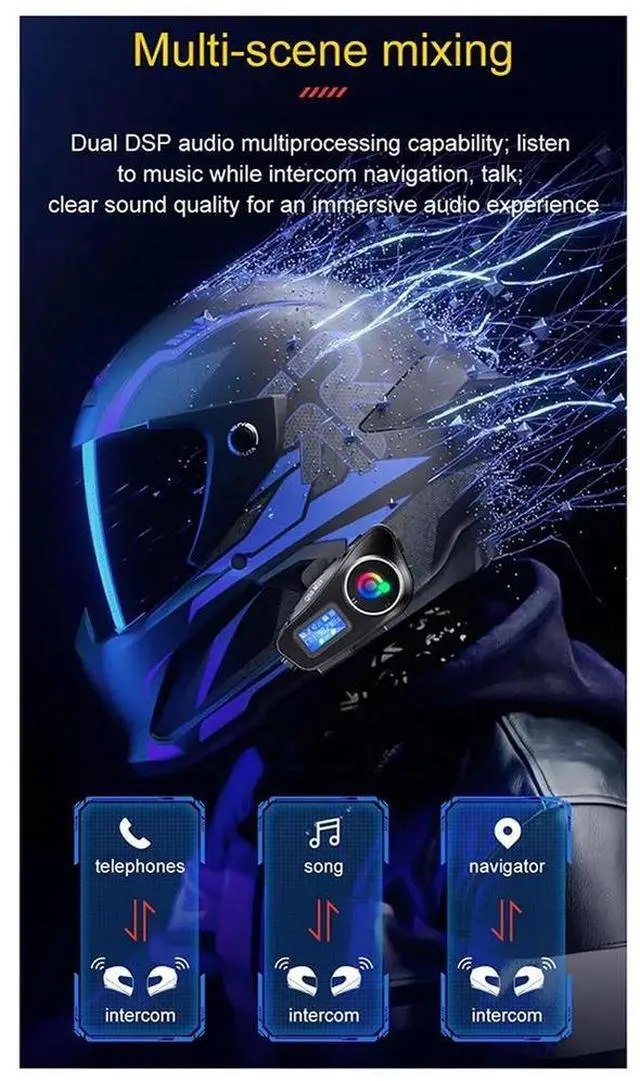 Main image of Q58-Max Motorcycle Helmet Intercom Bluetooth Headset MP3 Music Sharing 2 People 500M Intercom(Hard Wire)