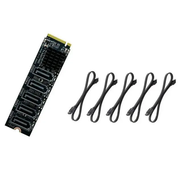 Alt view image 2 of 3 - M.2 PCI-E M-Key to 5 Port SATA 3.0 Adapter Card Riser JMB585 Chip 6Gbps High Speed PC Computer Expansion Card